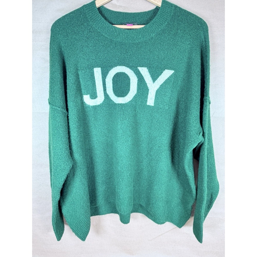 Vince Camuto JOY Sweater Womens XL Green White Graphic Knit Pullover Holiday